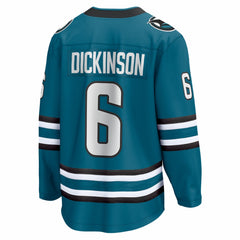 NHL Sam Dickinson San Jose Sharks Fanatics Home Breakaway Jersey - Teal