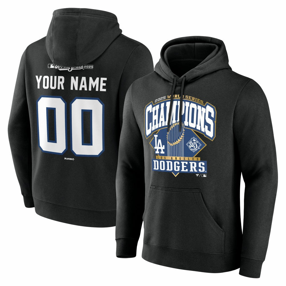 Los Angeles Dodgers 2025 World Series Champions Custom Name & Number Hoodie - Black Hoodies