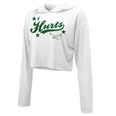 Jalen Hurts Philadelphia Eagles Majestic Threads Women's Glitter Wordmark Hoodie White