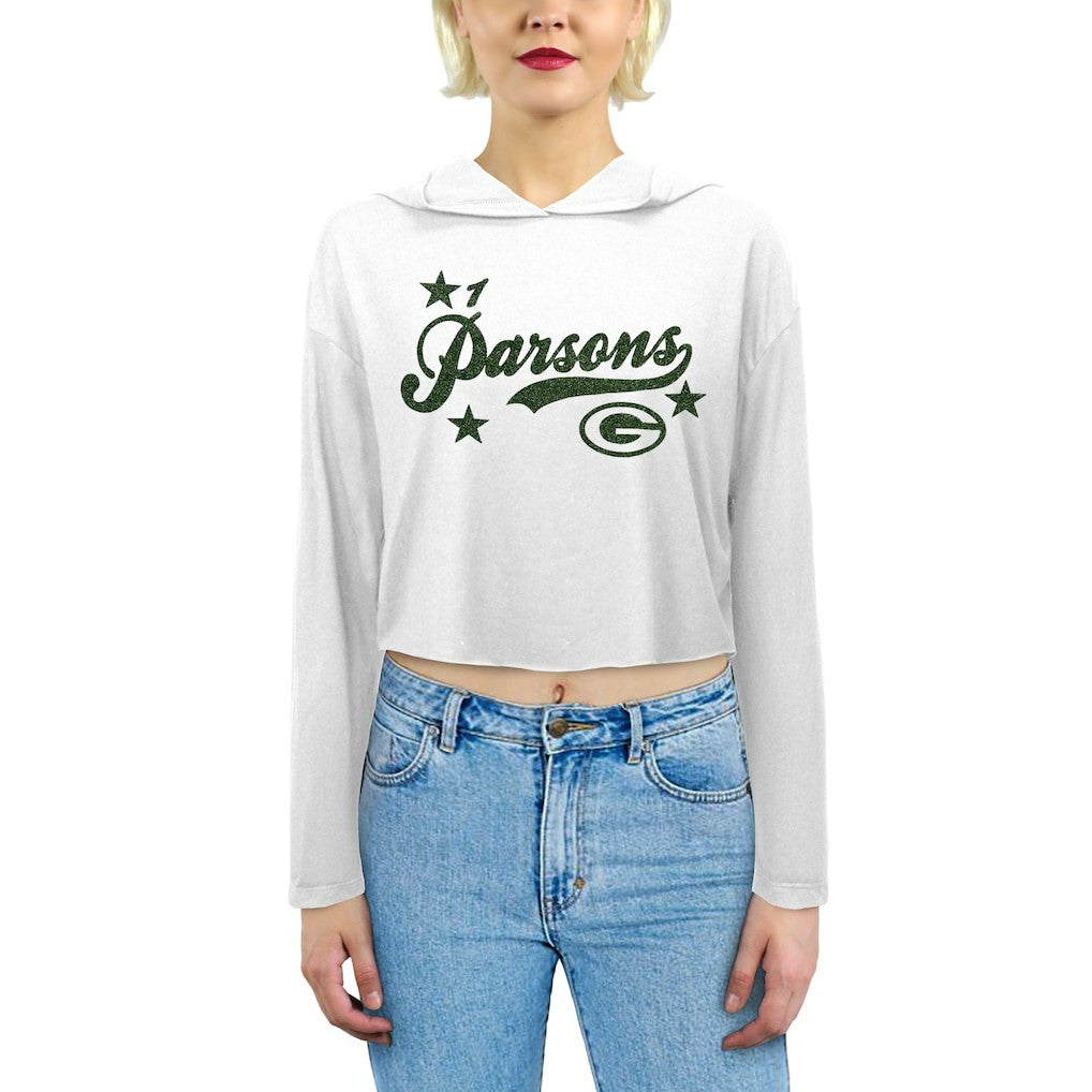Micah Parsons Green Bay Packers Majestic Threads Women's Glitter Wordmark Hoodie White