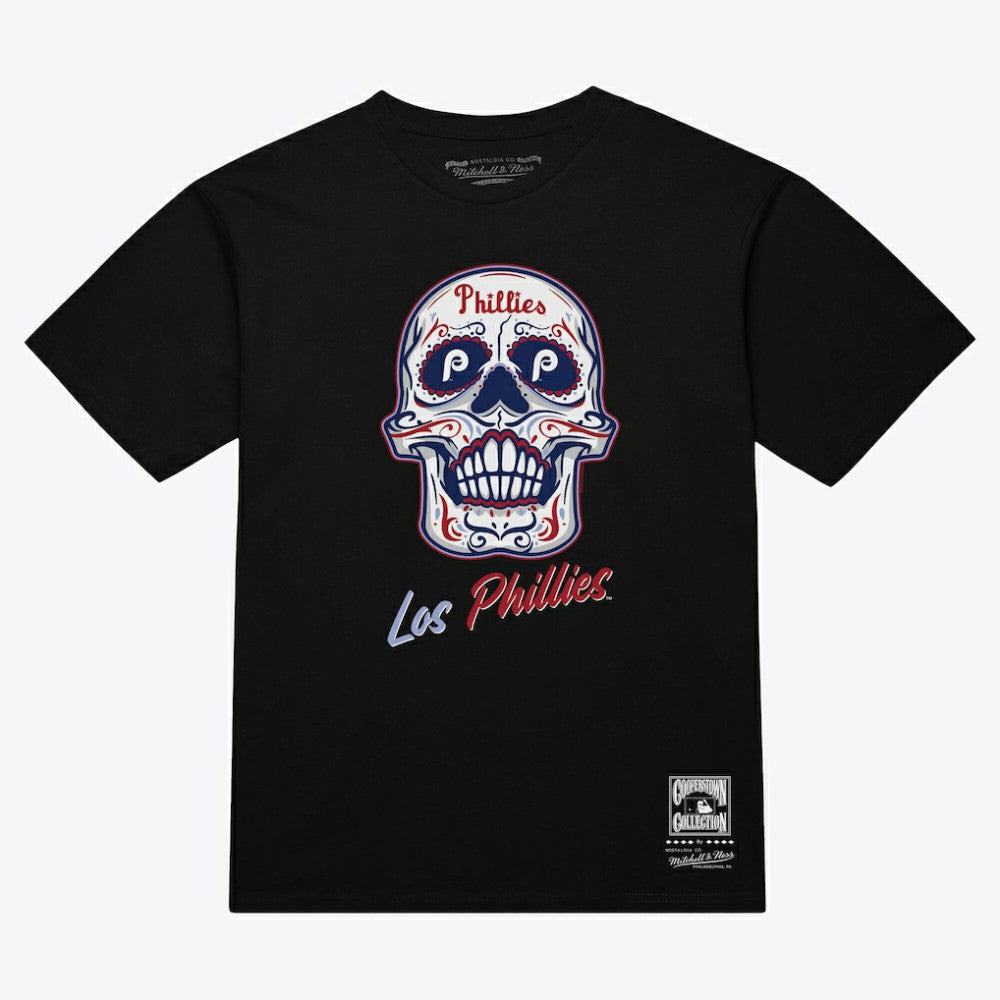Philadelphia Phillies Mitchell & Ness Women's Sugar Skull Boxy T-Shirt - Black T-shirts