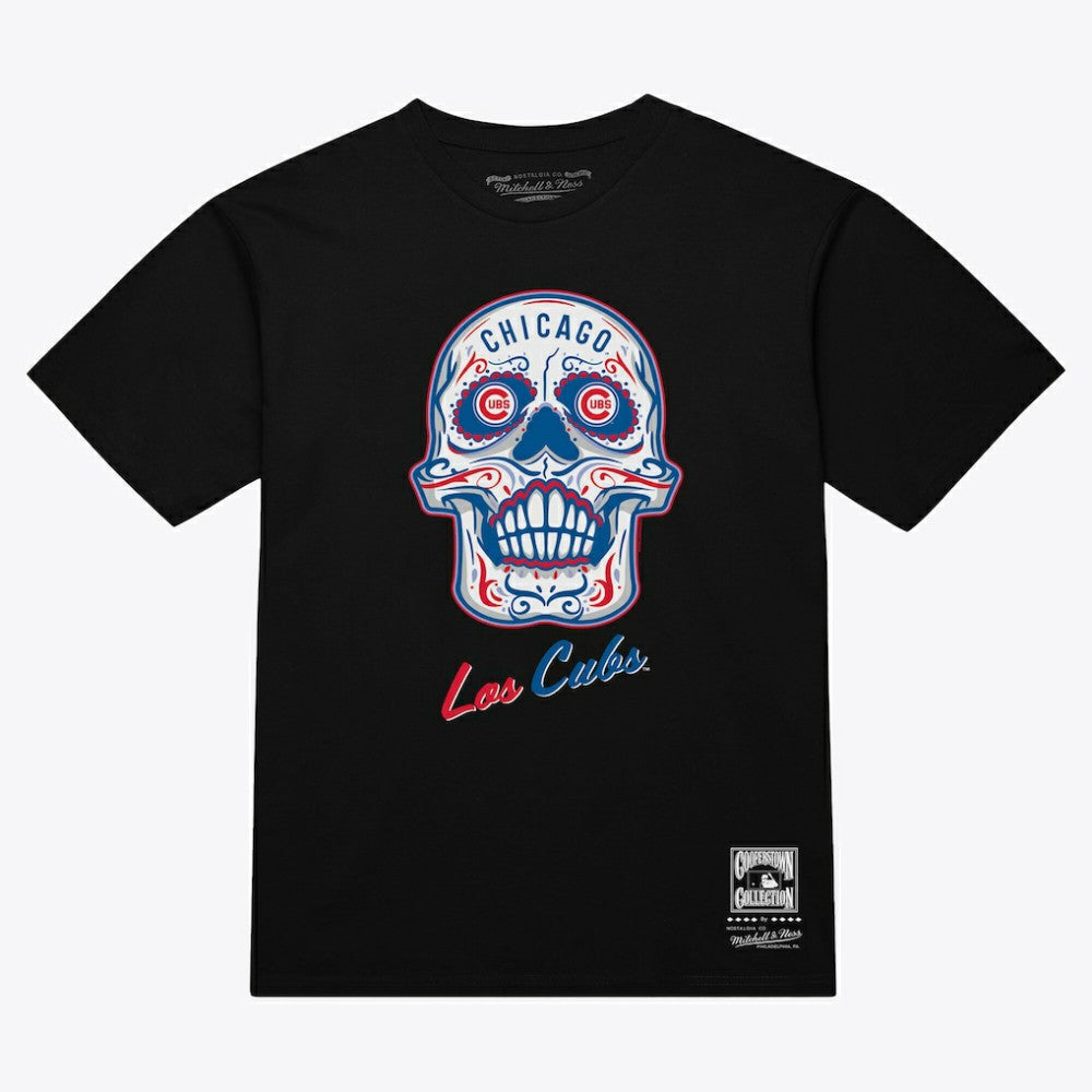 Chicago Cubs Mitchell & Ness Women's Sugar Skull Boxy T-Shirt - Black T-shirts