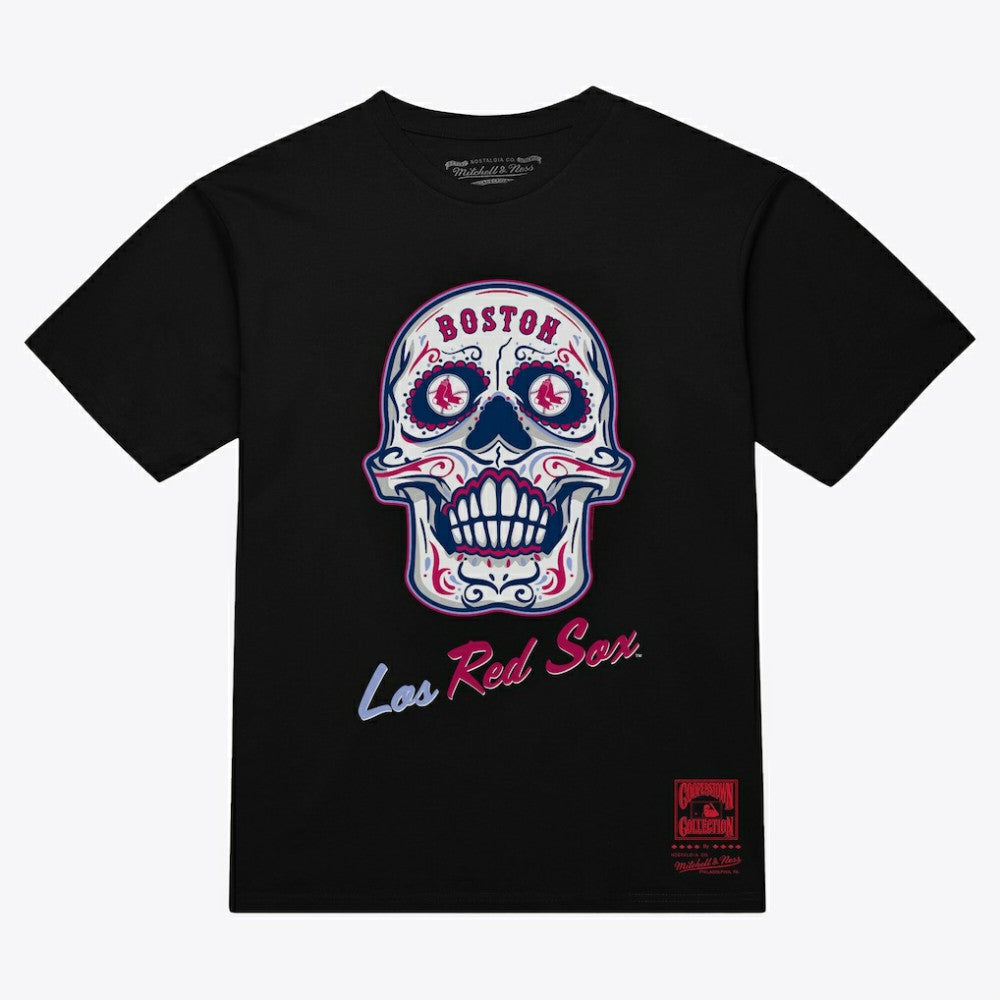 Boston Red Sox Mitchell & Ness Women's Sugar Skull Boxy T-Shirt - Black T-shirts
