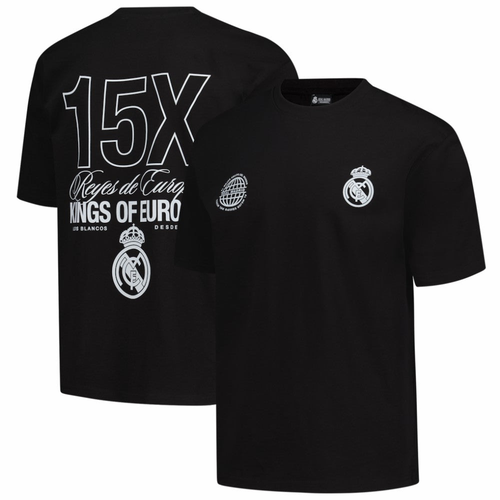 Real Madrid Peace Collective Unisex European Champions Heavyweight T-Shirt Black