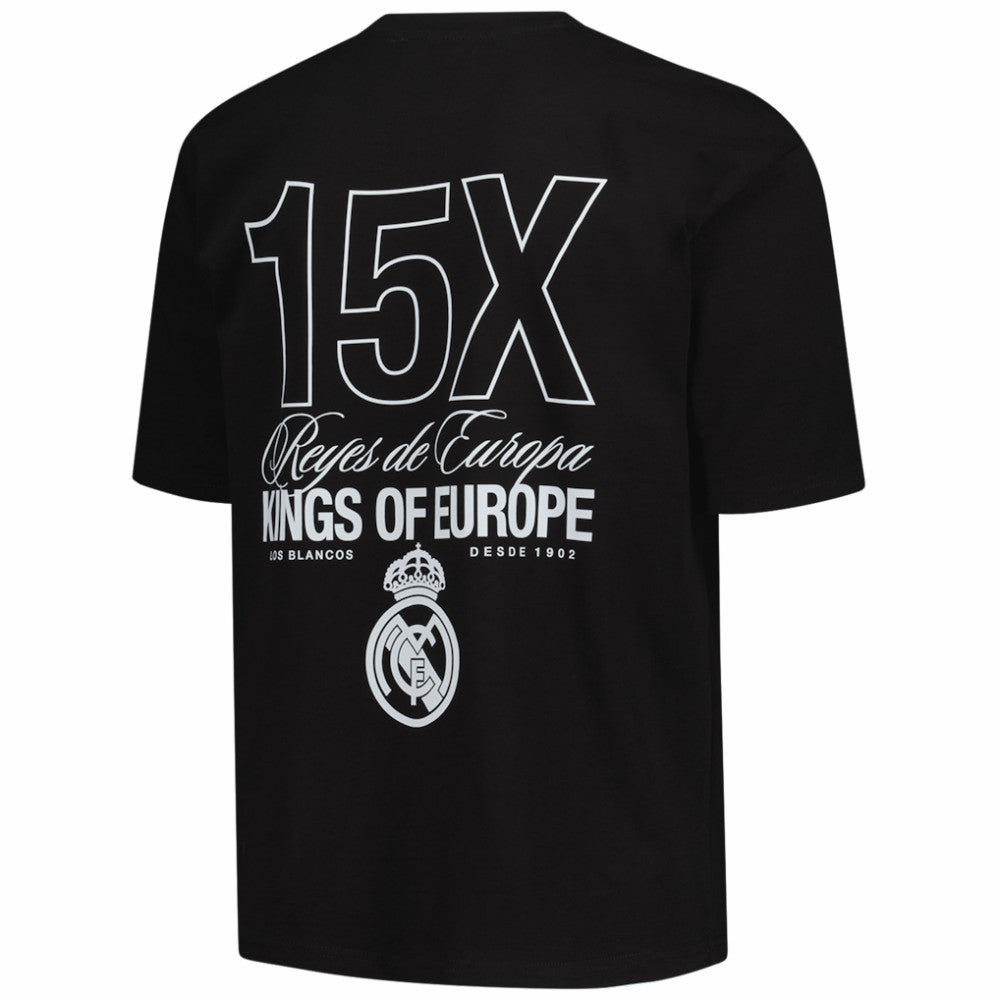 Real Madrid Peace Collective Unisex European Champions Heavyweight T-Shirt Black