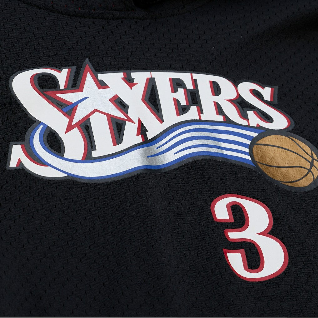 Allen Iverson Philadelphia 76ers Mesh Name & Number Short Sleeve Hoodie Black