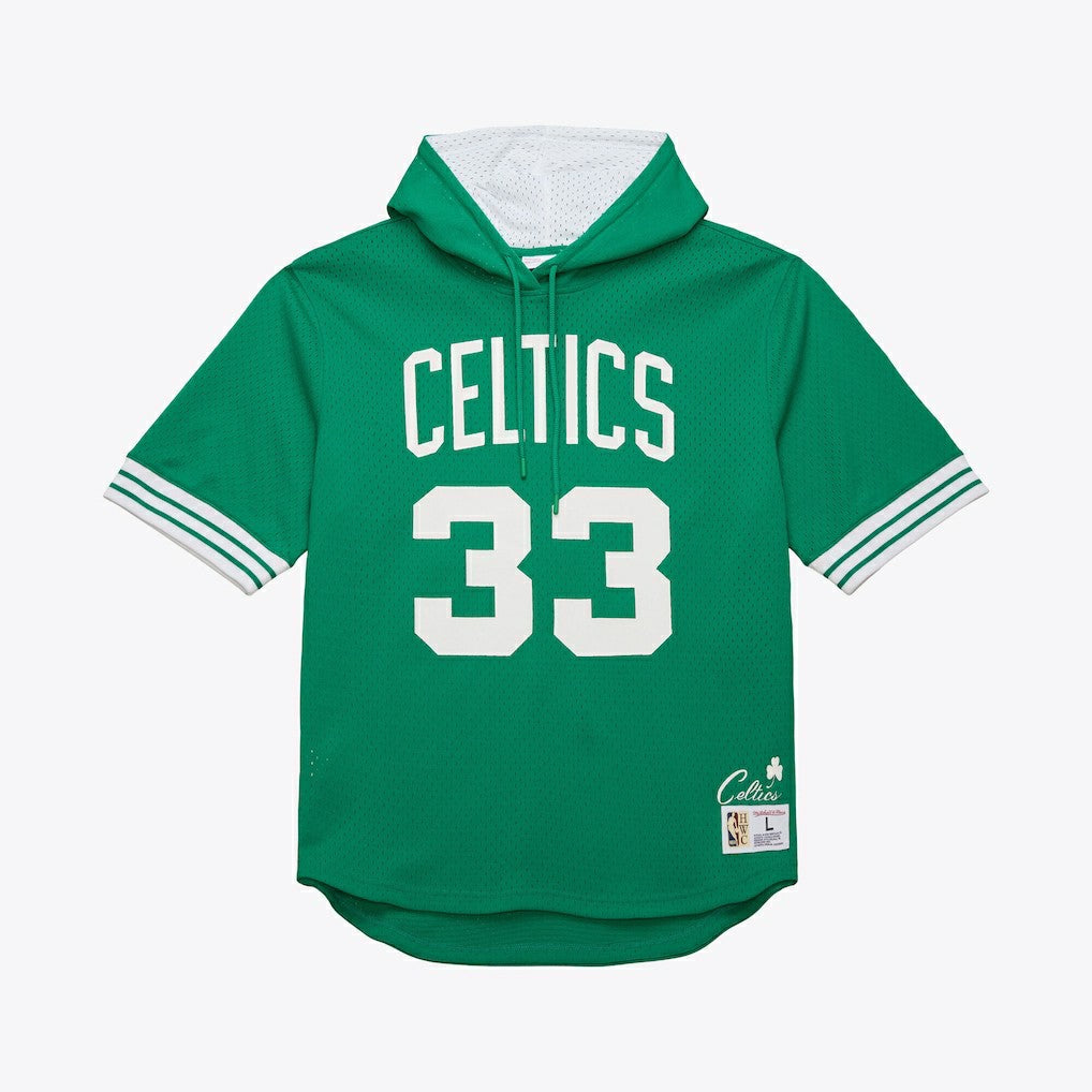 Larry Bird Boston Celtics Mesh Name & Number Short Sleeve Hoodie Kelly Green