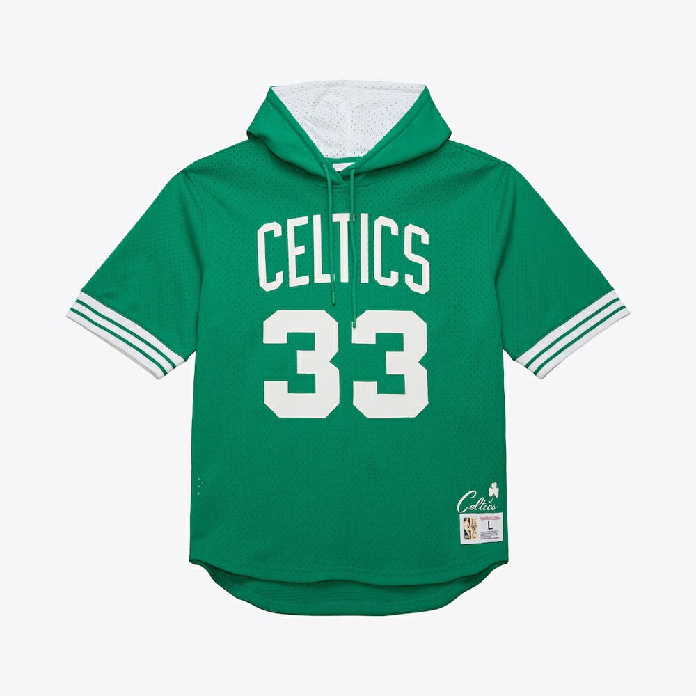 Larry Bird Boston Celtics Mesh Name & Number Short Sleeve Hoodie Kelly Green