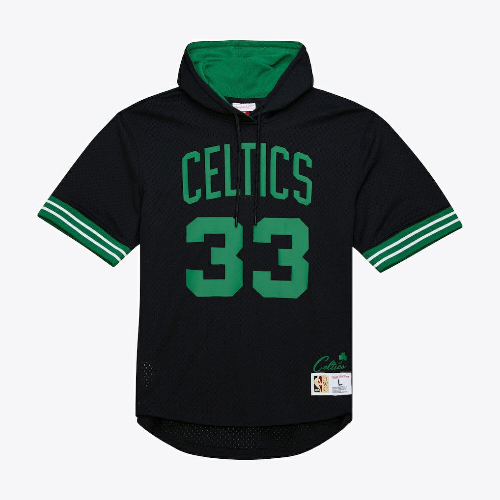 Larry Bird Boston Celtics Mesh Name & Number Short Sleeve Hoodie Black