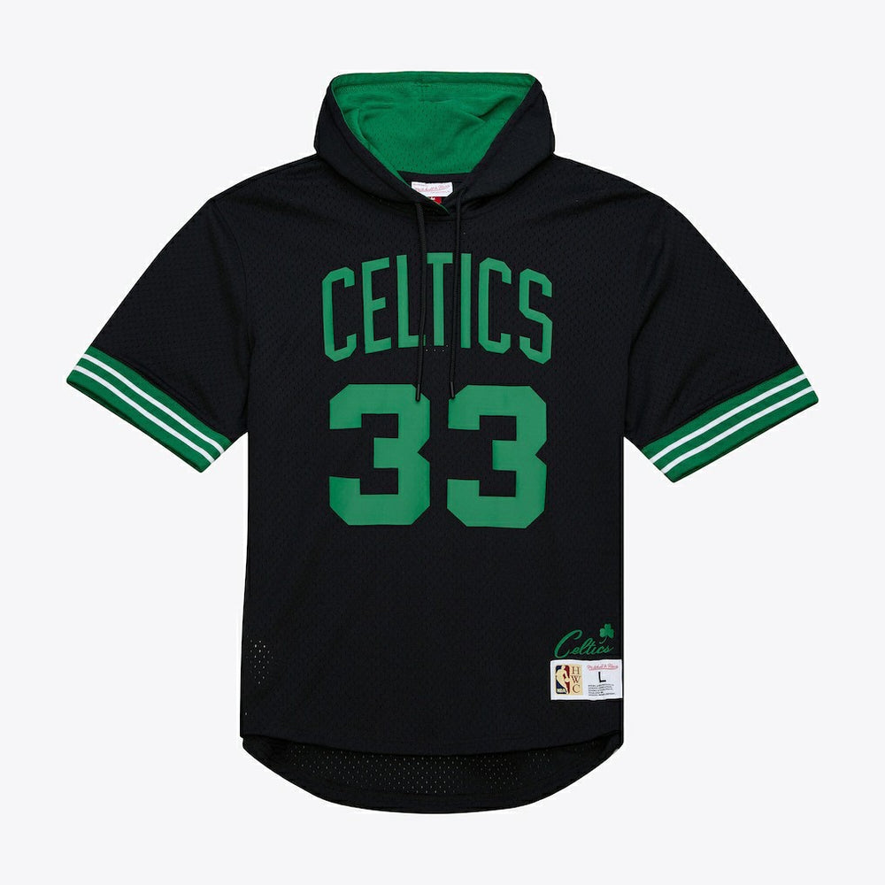 Larry Bird Boston Celtics Mesh Name & Number Short Sleeve Hoodie Black