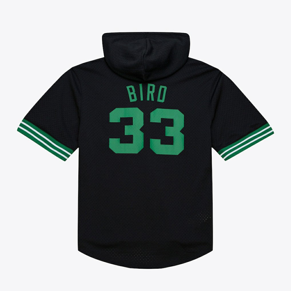 Larry Bird Boston Celtics Mesh Name & Number Short Sleeve Hoodie Black