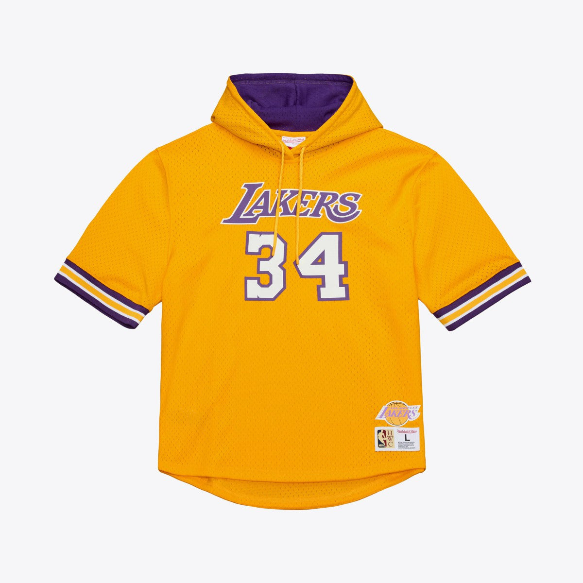 Shaquille O'Neal Los Angeles Lakers Mesh Name & Number Short Sleeve Hoodie Gold