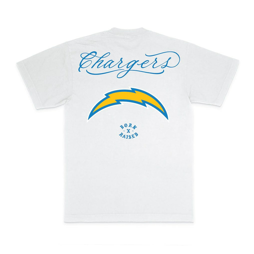 Los Angeles Chargers Born x Raised Unisex Fine Line T-Shirt White