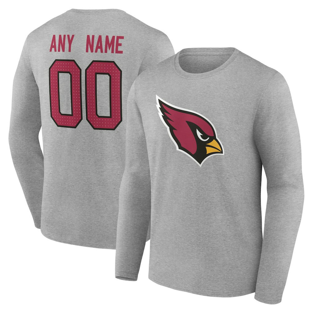 Arizona Cardinals Team Authentic Personalized Name & Number Long Sleeve T-Shirt Gray