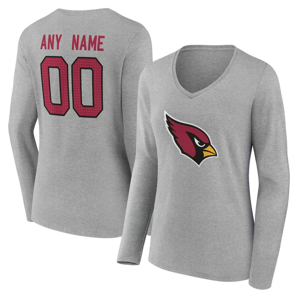 Arizona Cardinals Women's Team Authentic Personalized Name & Number Long Sleeve V-Neck T-Shirt Gray