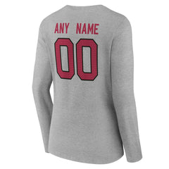 Arizona Cardinals Women's Team Authentic Personalized Name & Number Long Sleeve V-Neck T-Shirt Gray