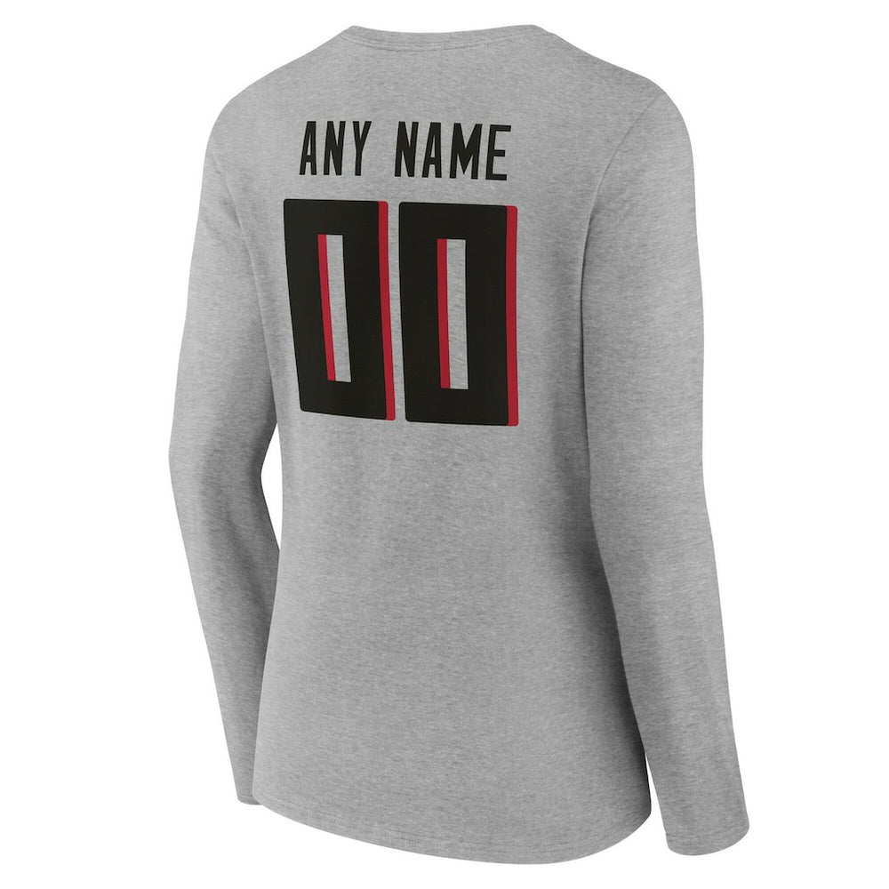 Atlanta Falcons Women's Team Authentic Personalized Name & Number Long Sleeve V-Neck T-Shirt Gray