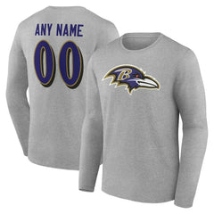 Baltimore Ravens Team Authentic Personalized Name & Number Long Sleeve T-Shirt Gray