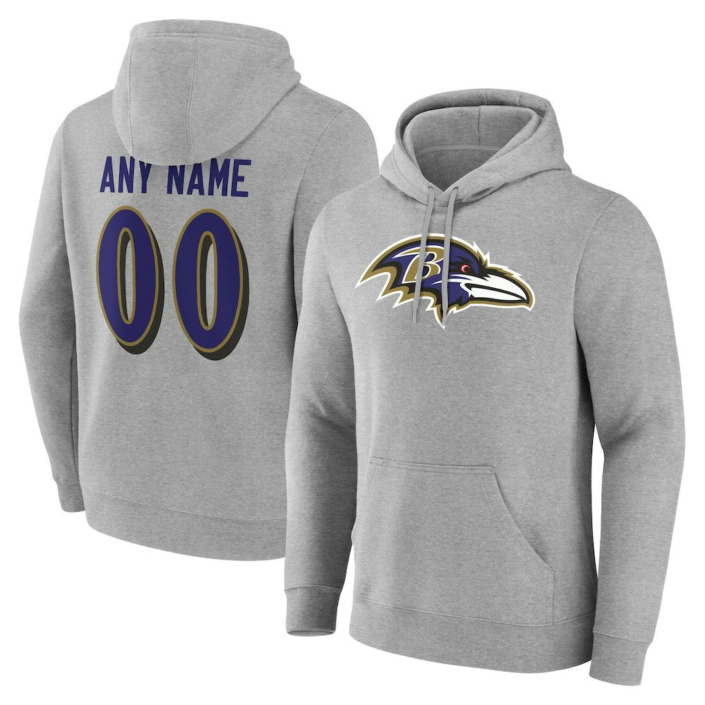 Baltimore Ravens Team Authentic Personalized Name & Number Hoodie Gray
