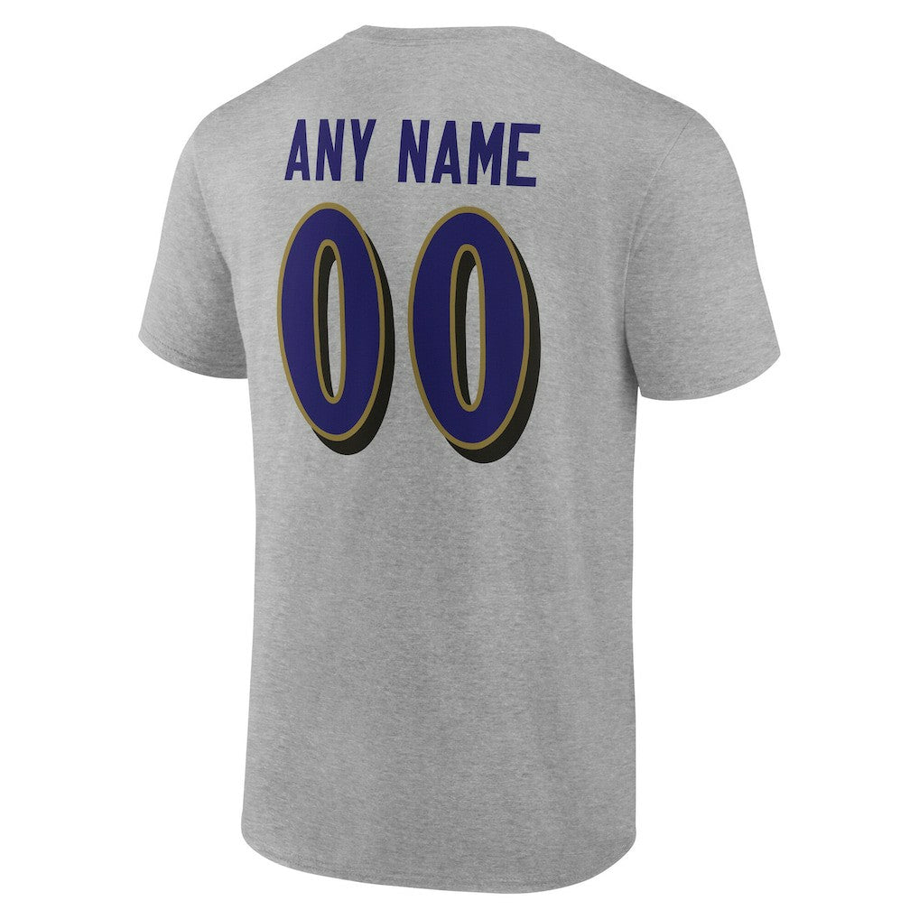 Baltimore Ravens Team Authentic Personalized Name & Number T-Shirt Gray
