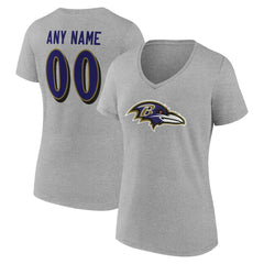 Baltimore Ravens Women's Team Authentic Personalized Name & Number V-Neck T-Shirt Gray