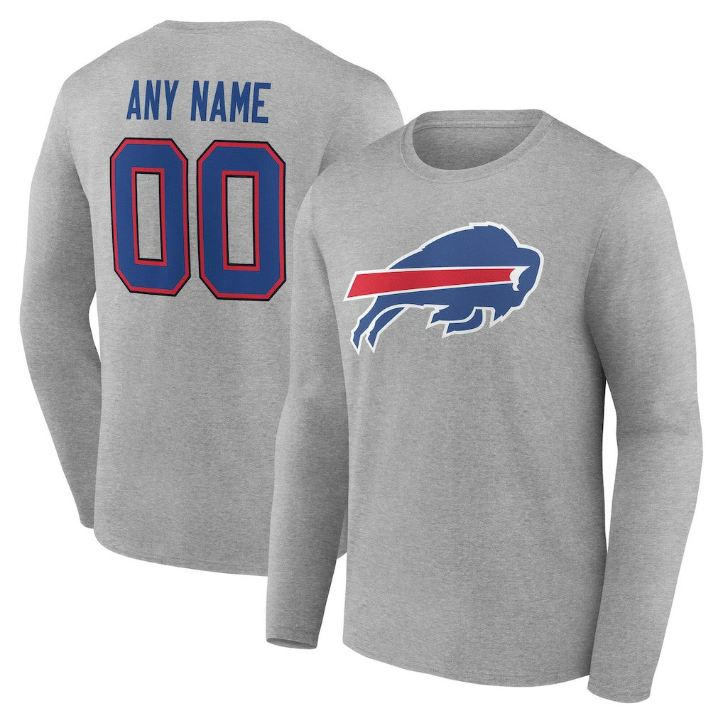 Buffalo Bills Team Authentic Personalized Name & Number Long Sleeve T-Shirt Gray