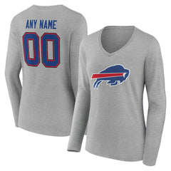 Buffalo Bills Women's Team Authentic Personalized Name & Number Long Sleeve V-Neck T-Shirt Gray