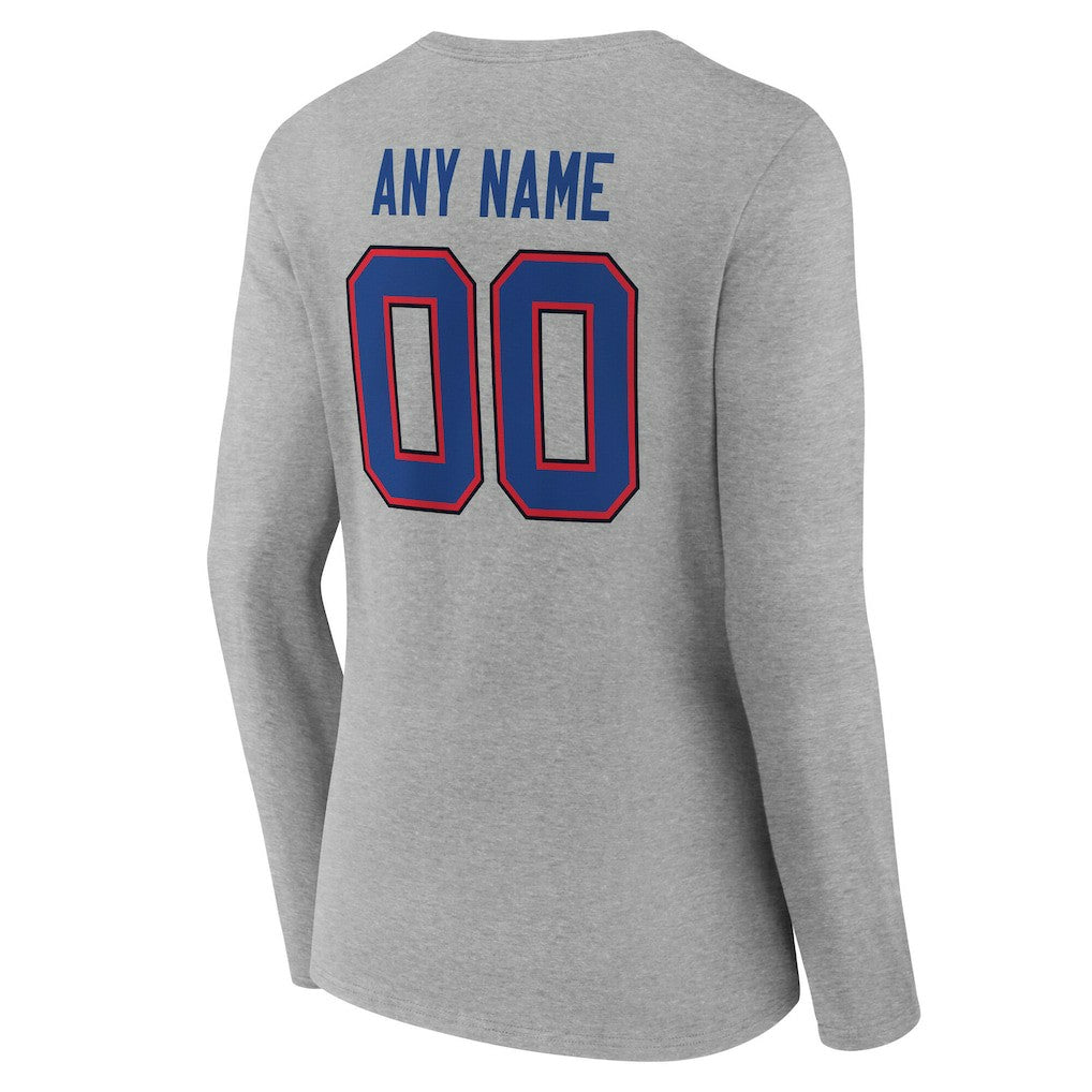Buffalo Bills Women's Team Authentic Personalized Name & Number Long Sleeve V-Neck T-Shirt Gray