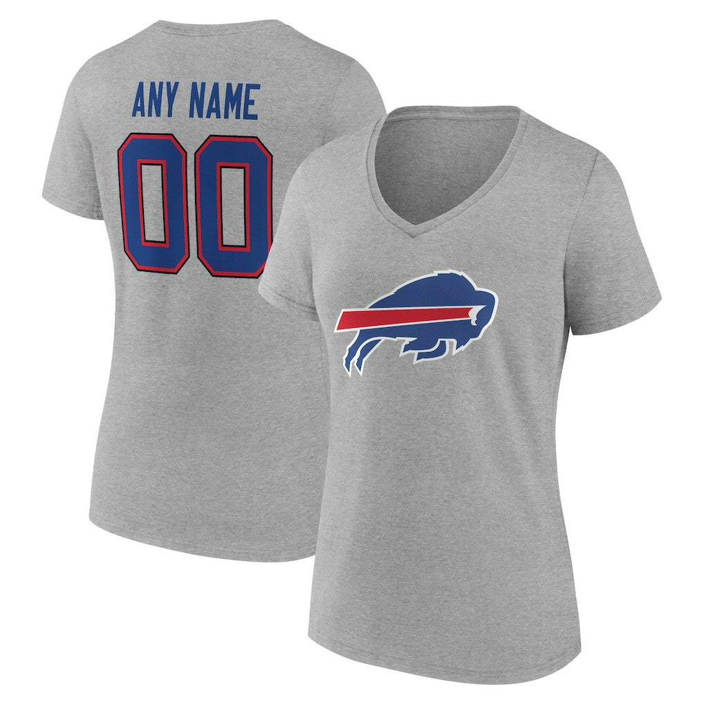 Buffalo Bills Women's Team Authentic Personalized Name & Number V-Neck T-Shirt Gray