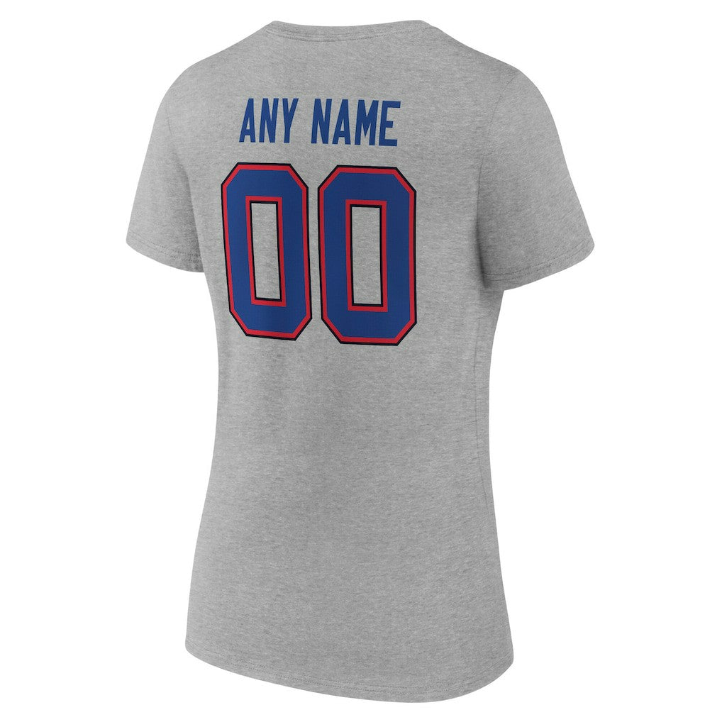 Buffalo Bills Women's Team Authentic Personalized Name & Number V-Neck T-Shirt Gray