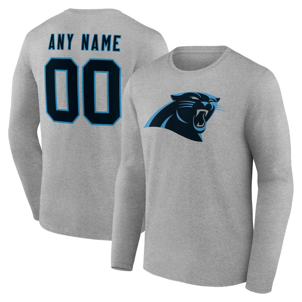 Carolina Panthers Team Authentic Personalized Name & Number Long Sleeve T-Shirt Gray