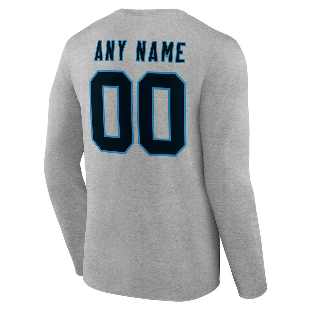 Carolina Panthers Team Authentic Personalized Name & Number Long Sleeve T-Shirt Gray