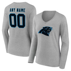 Carolina Panthers Women's Team Authentic Personalized Name & Number Long Sleeve V-Neck T-Shirt Gray