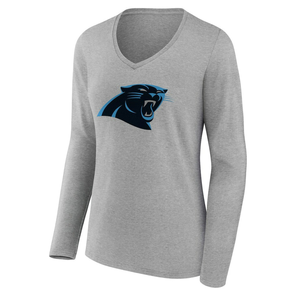 Carolina Panthers Women's Team Authentic Personalized Name & Number Long Sleeve V-Neck T-Shirt Gray