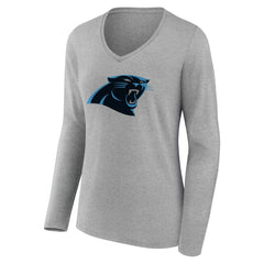 Carolina Panthers Women's Team Authentic Personalized Name & Number Long Sleeve V-Neck T-Shirt Gray