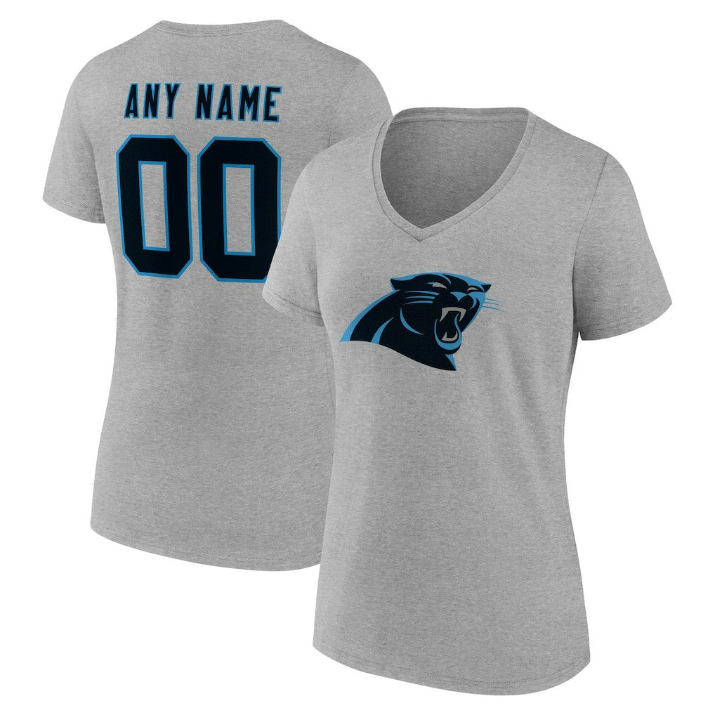 Carolina Panthers Women's Team Authentic Personalized Name & Number V-Neck T-Shirt Gray