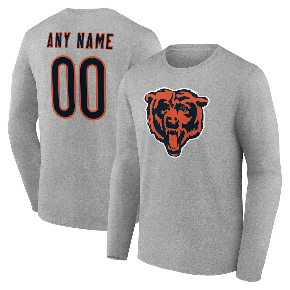 Chicago Bears Team Authentic Personalized Name & Number Long Sleeve T-Shirt Gray