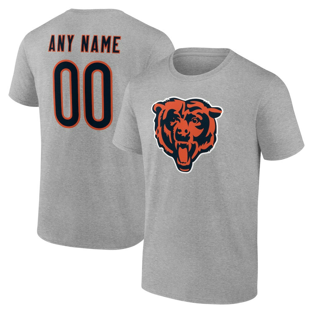 Chicago Bears Team Authentic Personalized Name & Number T-Shirt Gray