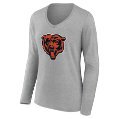 Chicago Bears Women's Team Authentic Personalized Name & Number Long Sleeve V-Neck T-Shirt Gray