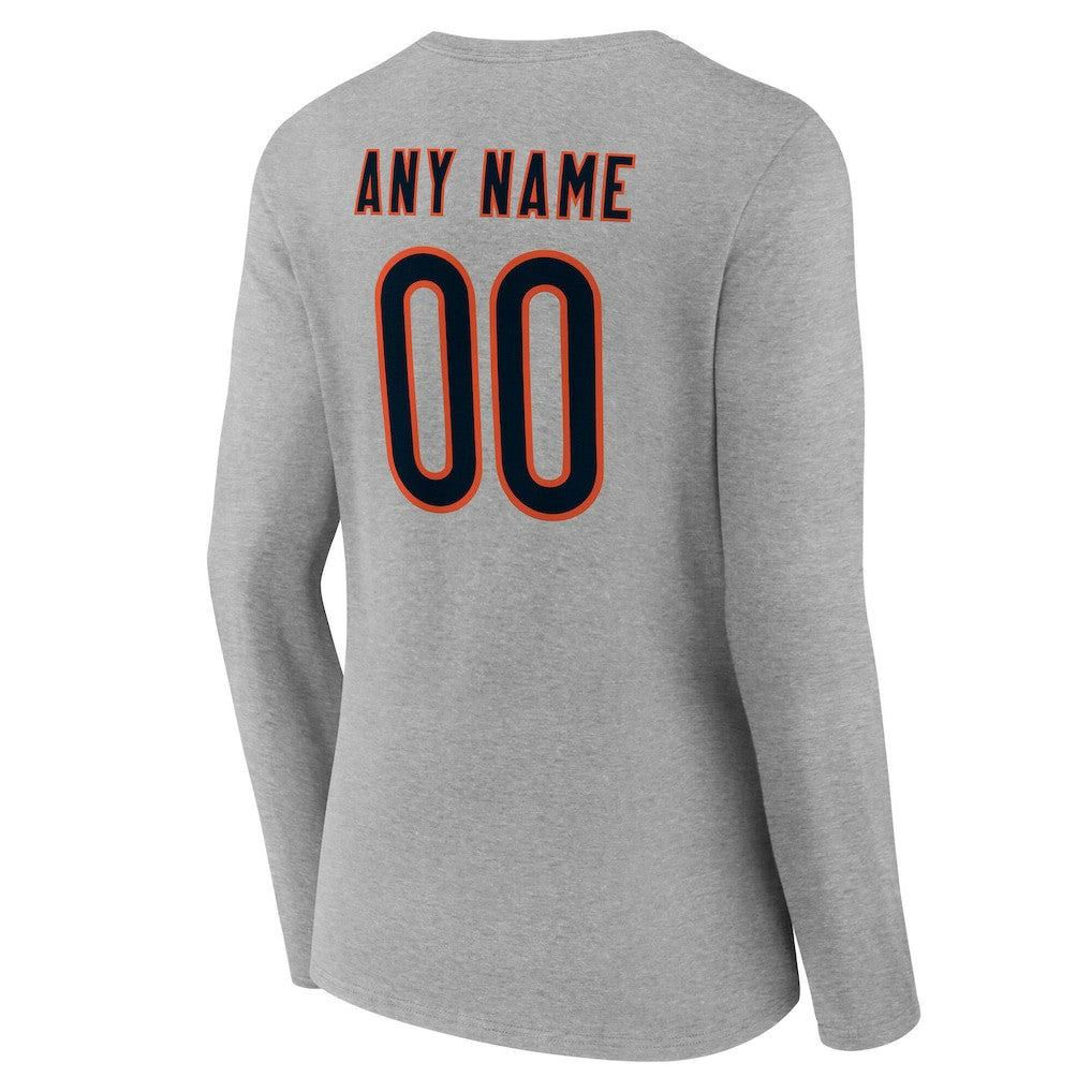Chicago Bears Women's Team Authentic Personalized Name & Number Long Sleeve V-Neck T-Shirt Gray