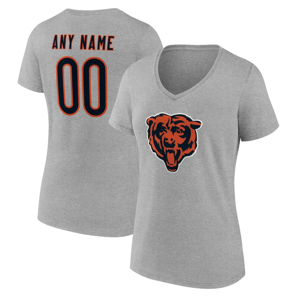 Chicago Bears Women's Team Authentic Personalized Name & Number V-Neck T-Shirt Gray