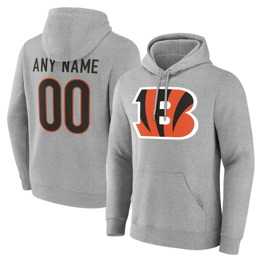 Cincinnati Bengals Team Authentic Personalized Name & Number Hoodie Gray