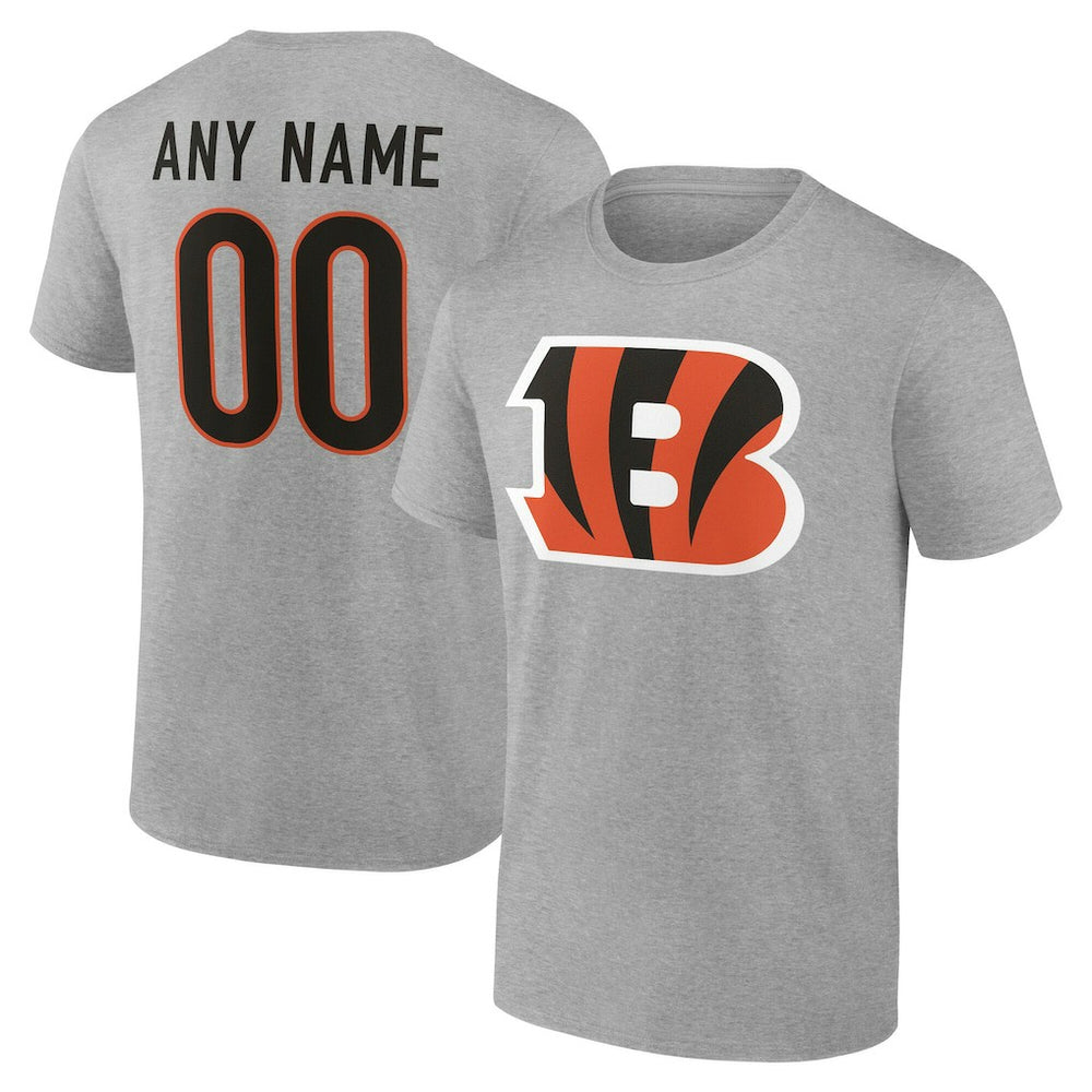 Cincinnati Bengals Team Authentic Personalized Name & Number T-Shirt Gray