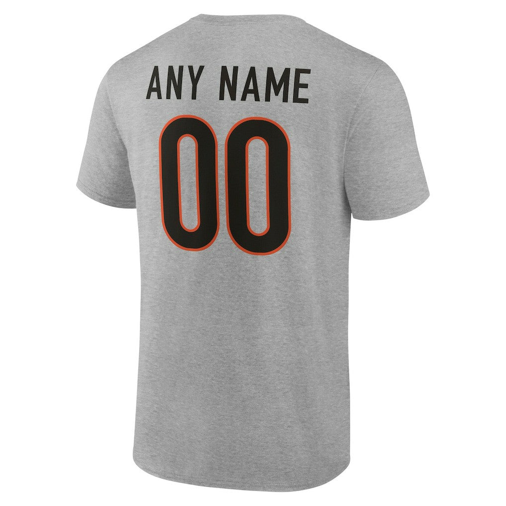 Cincinnati Bengals Team Authentic Personalized Name & Number T-Shirt Gray