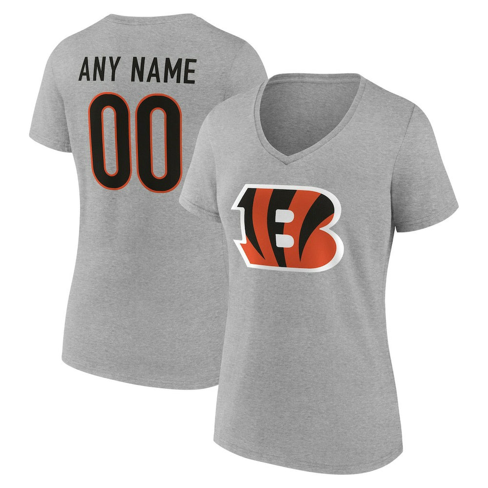 Cincinnati Bengals Women's Team Authentic Personalized Name & Number V-Neck T-Shirt Gray