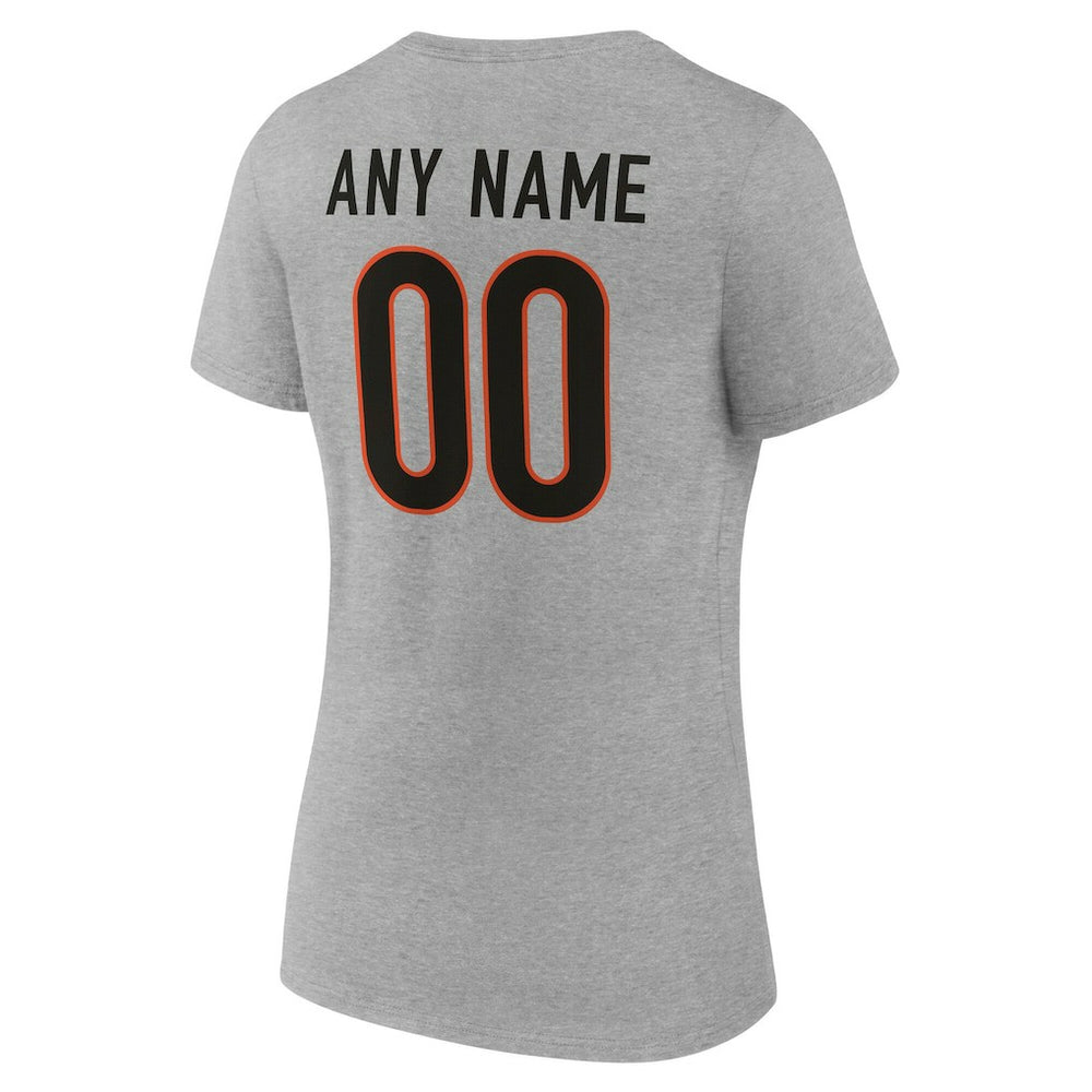 Cincinnati Bengals Women's Team Authentic Personalized Name & Number V-Neck T-Shirt Gray