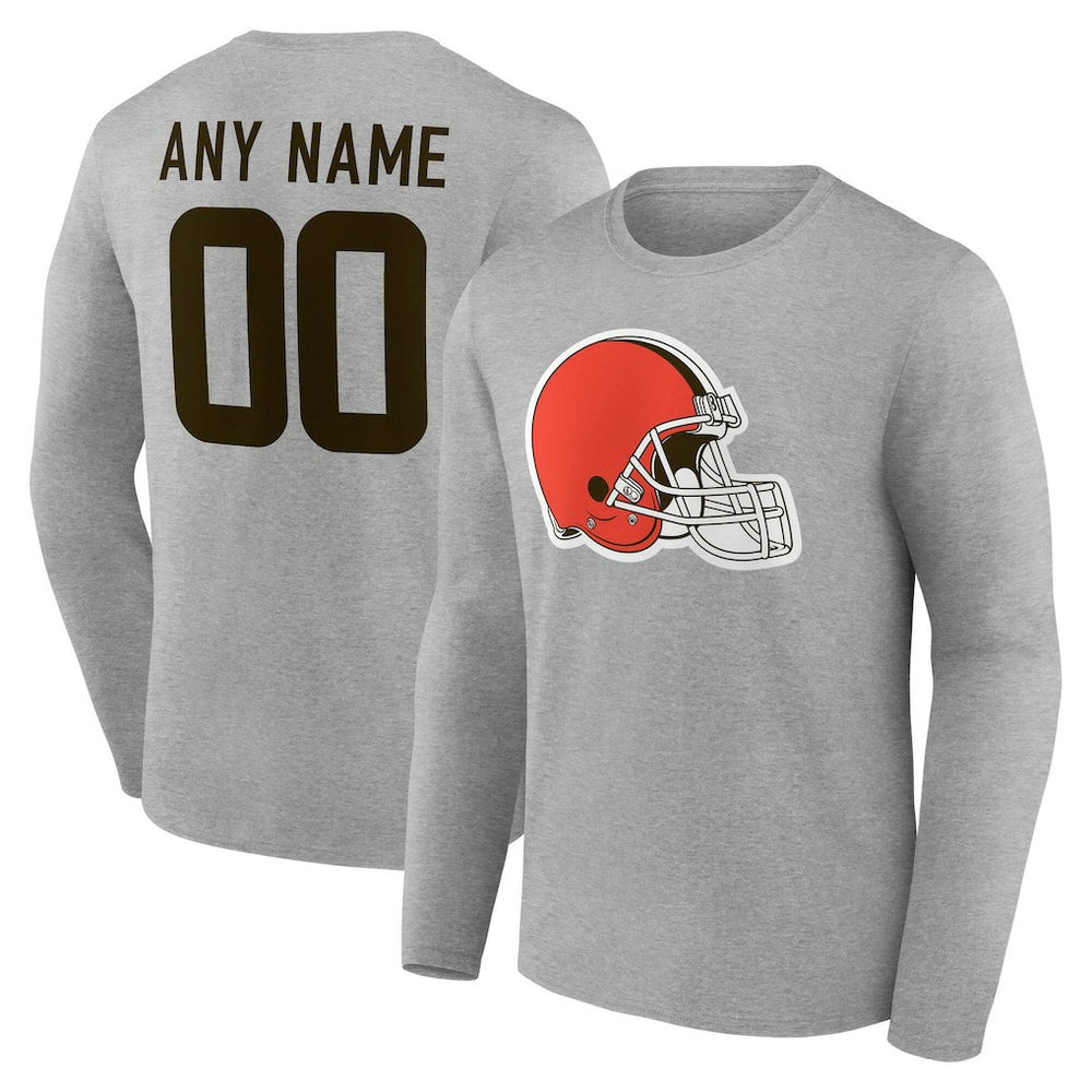 Cleveland Browns Team Authentic Personalized Name & Number Long Sleeve T-Shirt Gray