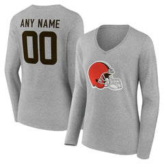 Cleveland Browns Women's Team Authentic Personalized Name & Number Long Sleeve V-Neck T-Shirt Gray