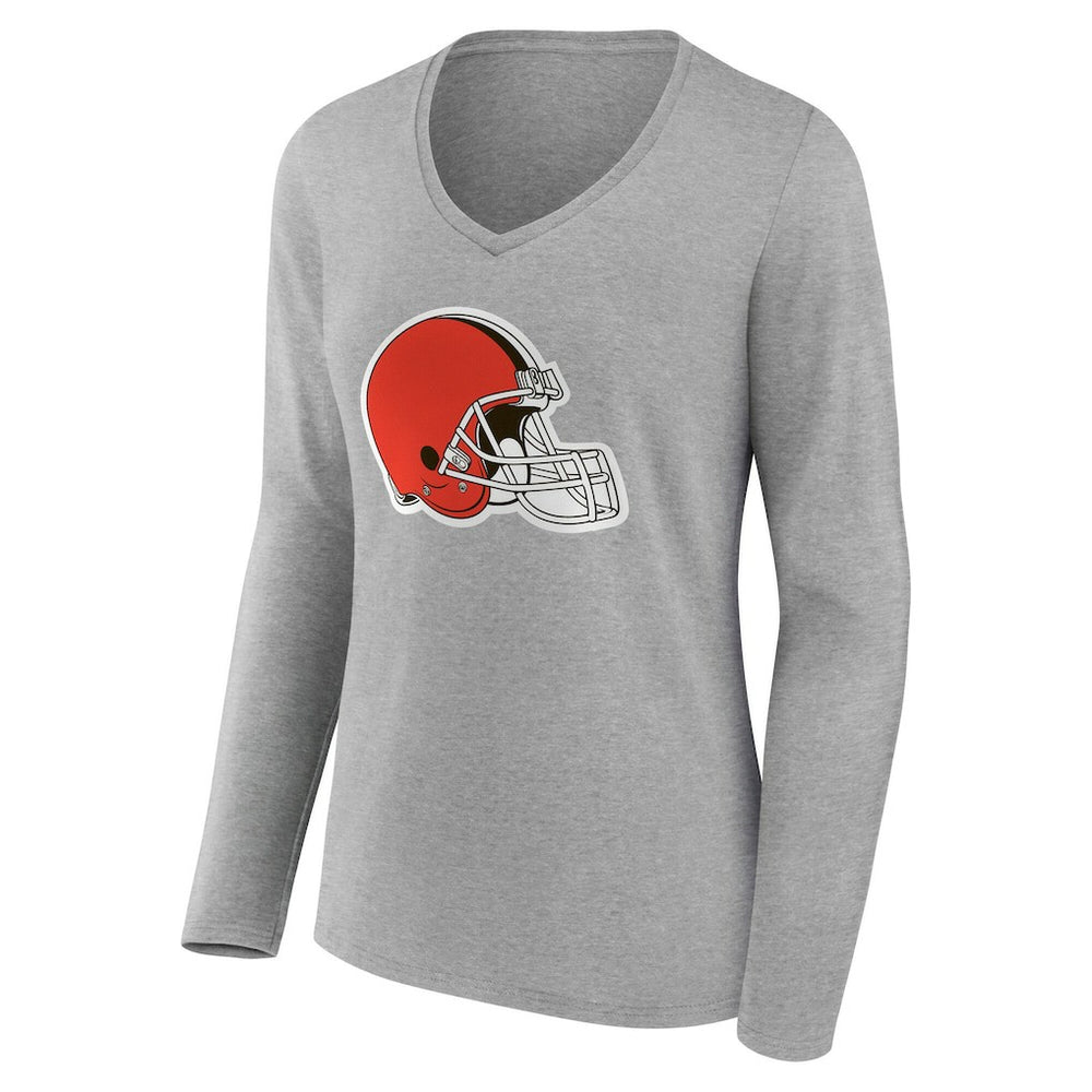 Cleveland Browns Women's Team Authentic Personalized Name & Number Long Sleeve V-Neck T-Shirt Gray