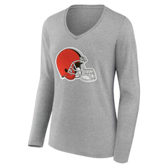 Cleveland Browns Women's Team Authentic Personalized Name & Number Long Sleeve V-Neck T-Shirt Gray